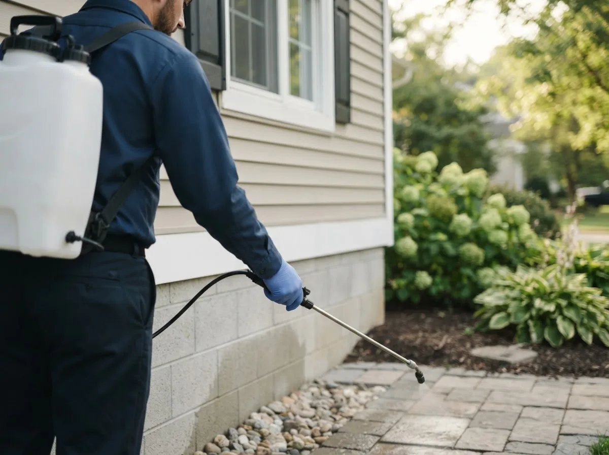 Pest control technician inspecting a home in Colquitt, GA